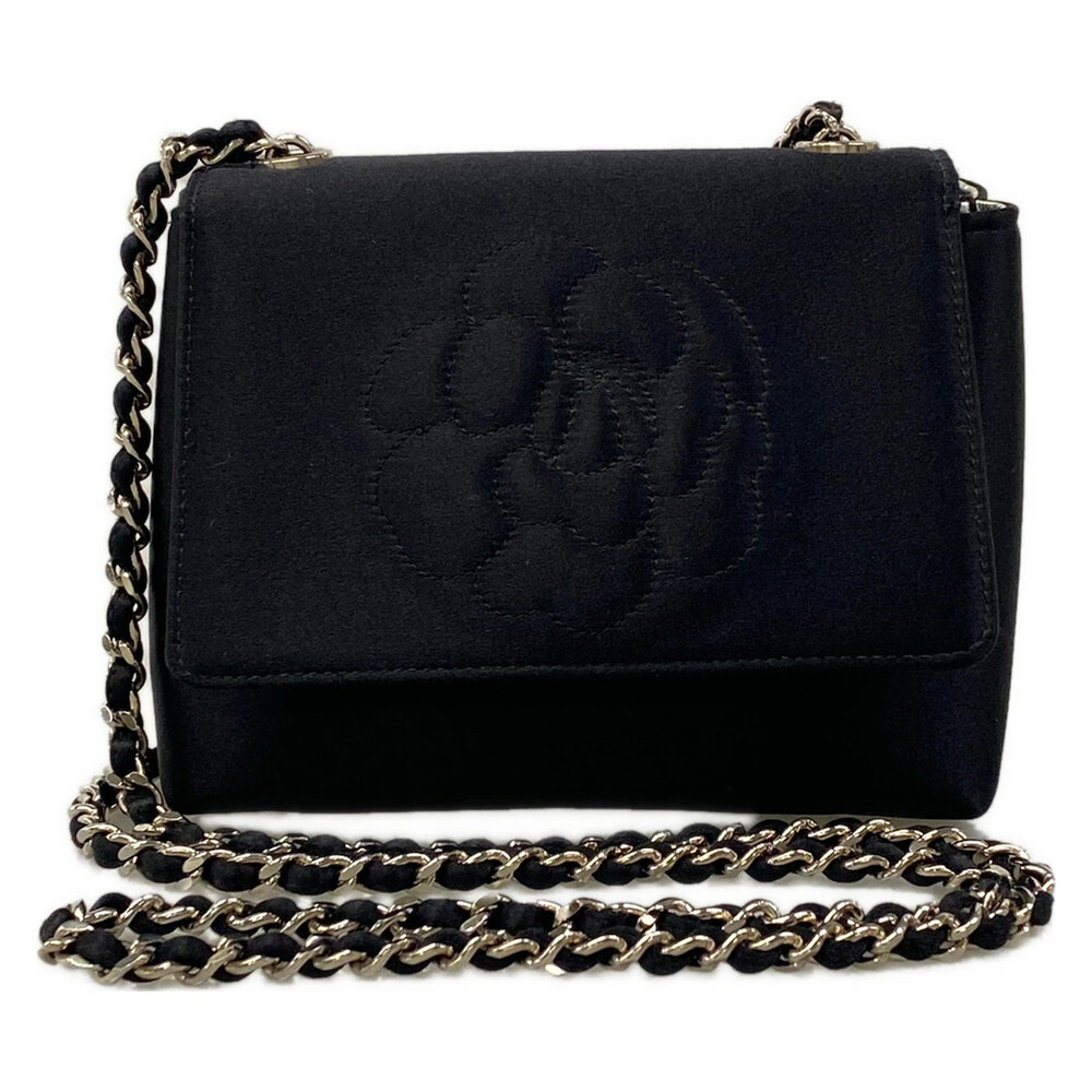 Chanel Camellia Black Satin Shoulder #305325C19B